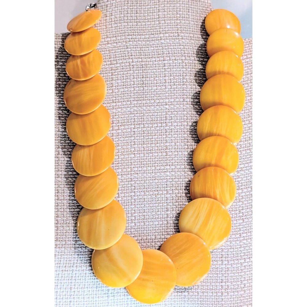Vintage Yellow Disc Bead Necklace With Adjustable Chain